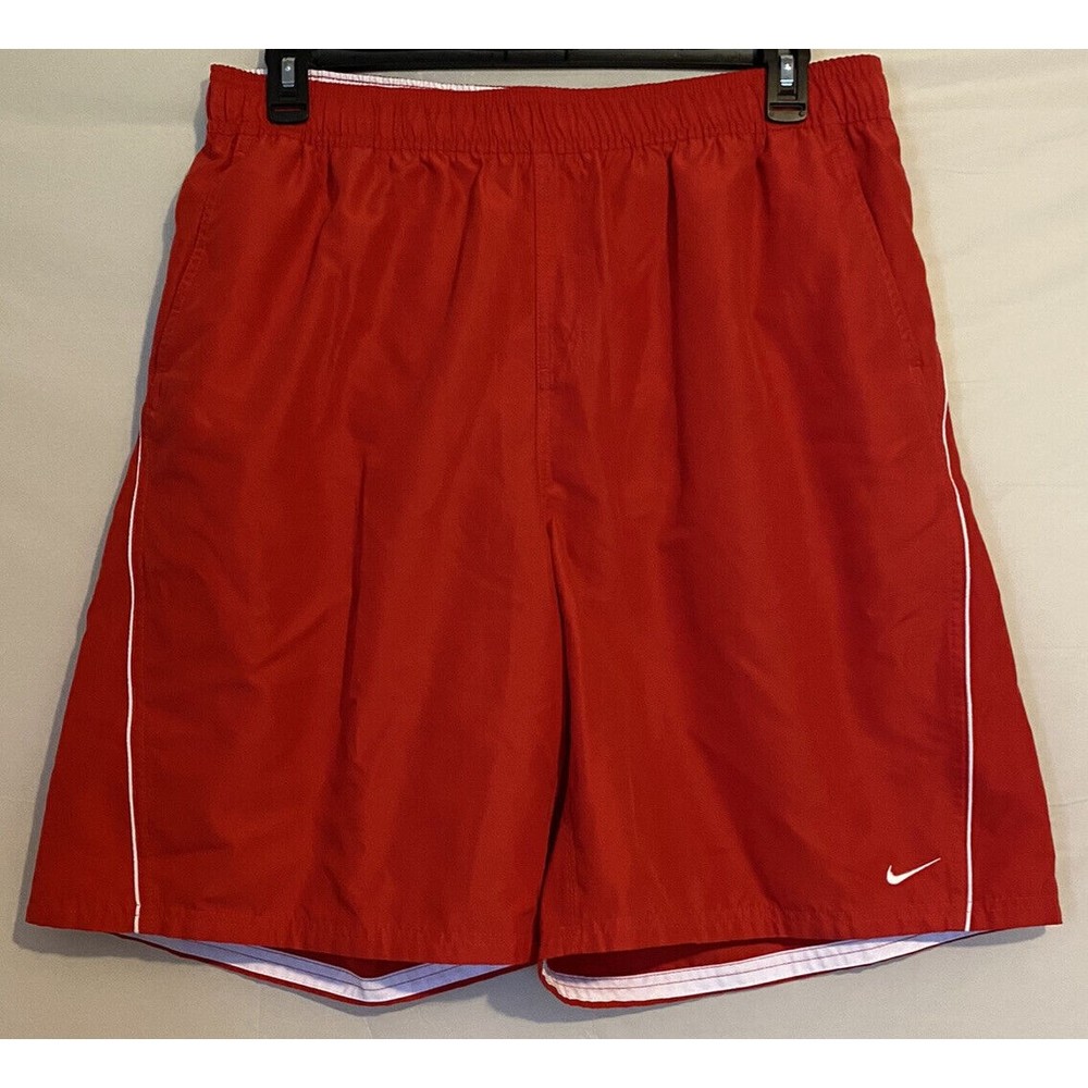 NIKE Swim Trunks Shorts Mens XXL Red Summer Beach Pool Logo Swoosh Polyester